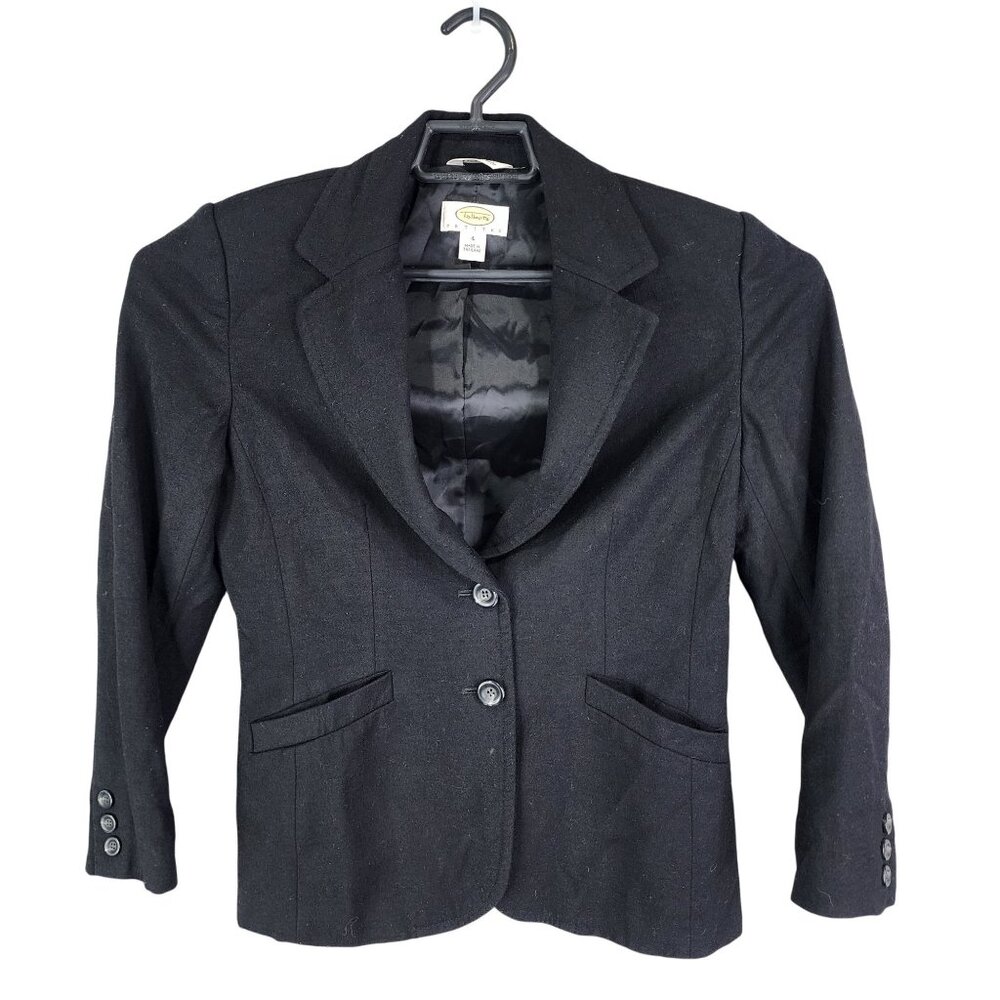 Womens Black Petite Talbots Wool Blend Blazer Jacket Double Button Size 4P